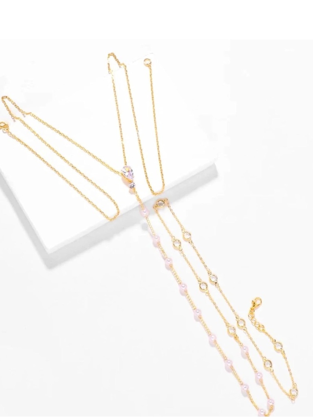Gold Back-Drop Chain with Crystal Accents - Picture 3 of 10